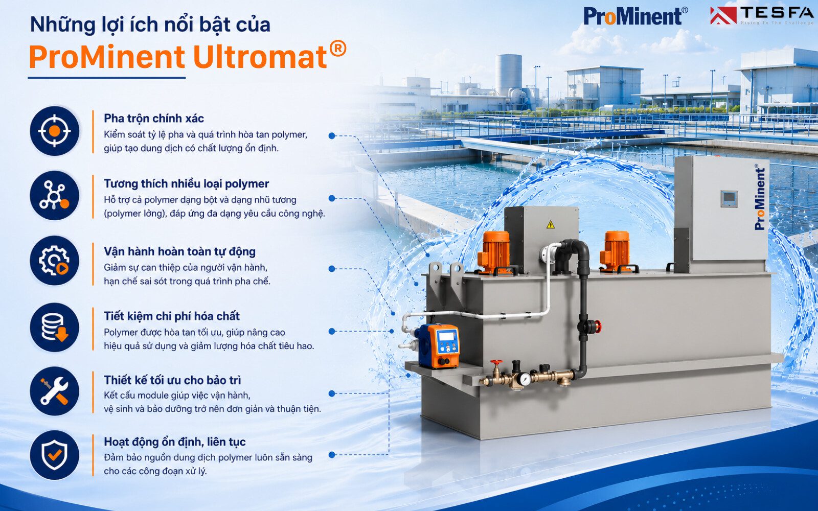 ProMinent Ultromat® – Hệ thống pha polymer tự động tối ưu hiệu suất xử lý nước và nước thải 2 uu-diem-cua-prominent-ultromat®