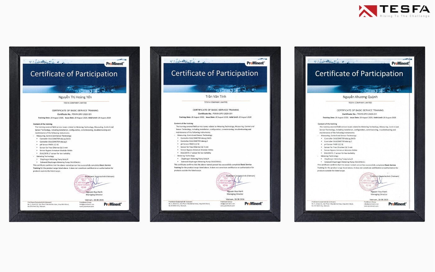 TESFA nâng cao năng lực chuyên môn cùng chương trình Technical & Service Training với chủ đề Metering & Control Technology do ProMinent Việt Nam tổ chức 5 chung-nhan-hoan-thanh-khoa-dao-tao
